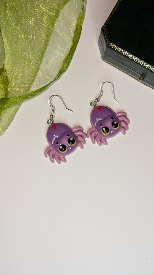 Purple Spider Earrings